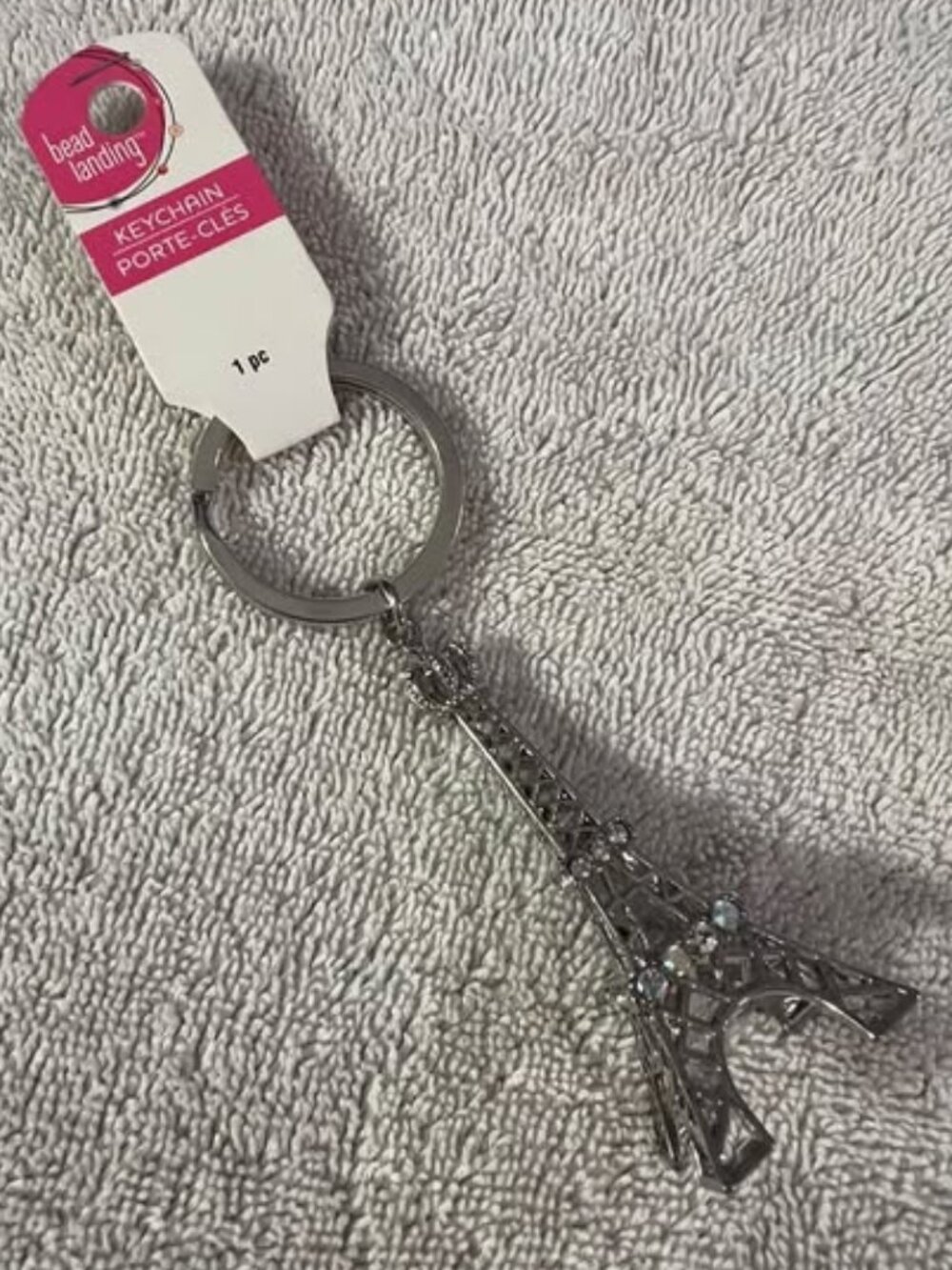 Bead Landing - NWT - Silver Tone and Rhinestone Eiffel Tower Keychain